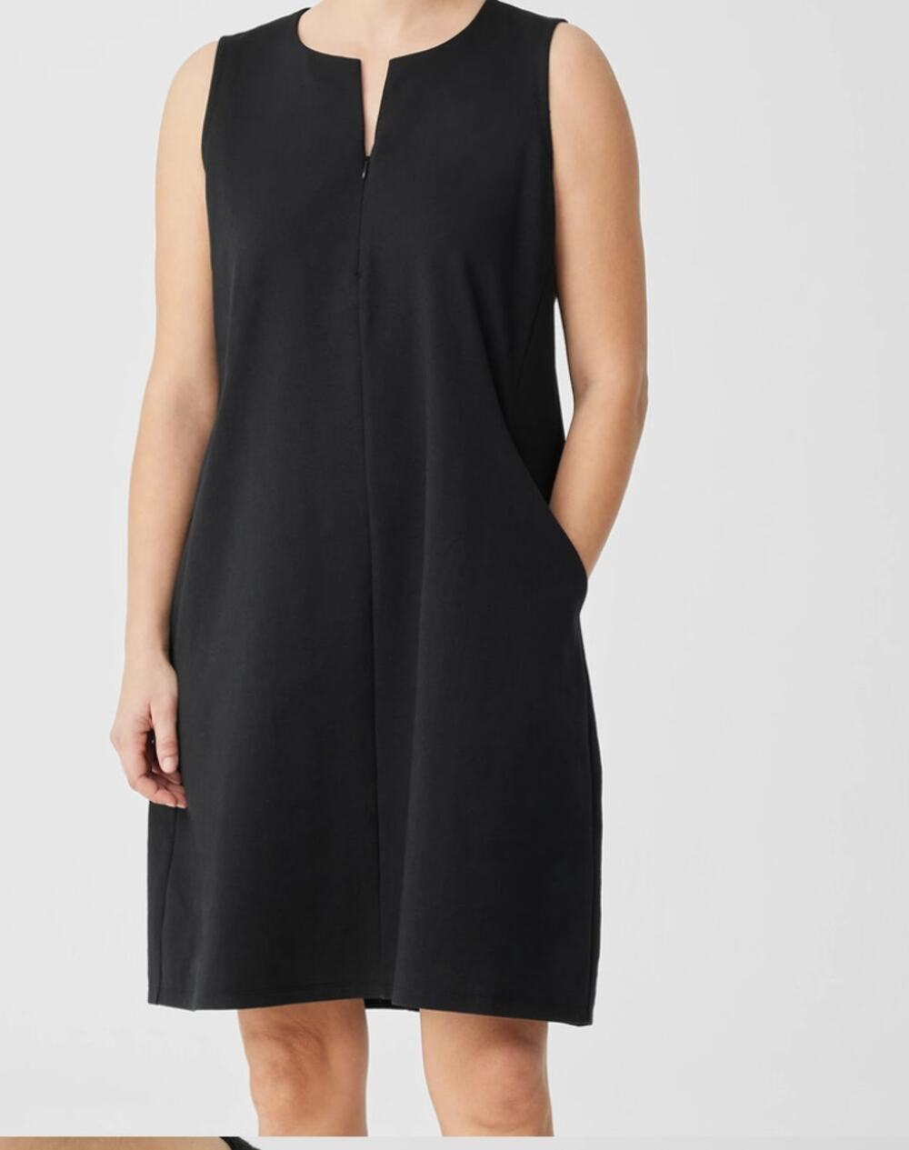 Eileen Fisher Black Cotton Blend Ponte Zip-Up Dress - Women's Large - NWOT